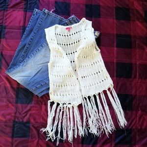 Bohemian Knit tassels open vest by Bongo Women XL